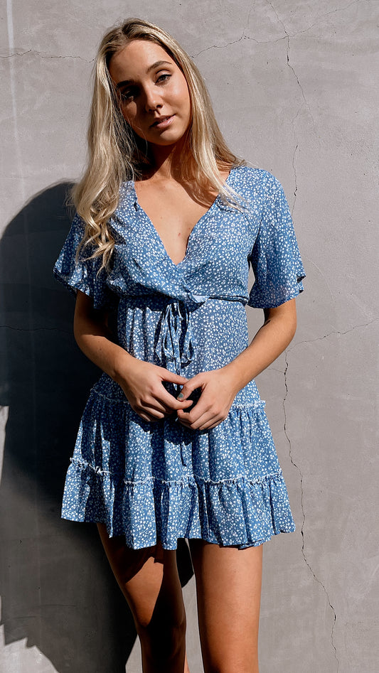 Torrey Blue Dotted Mini Dress