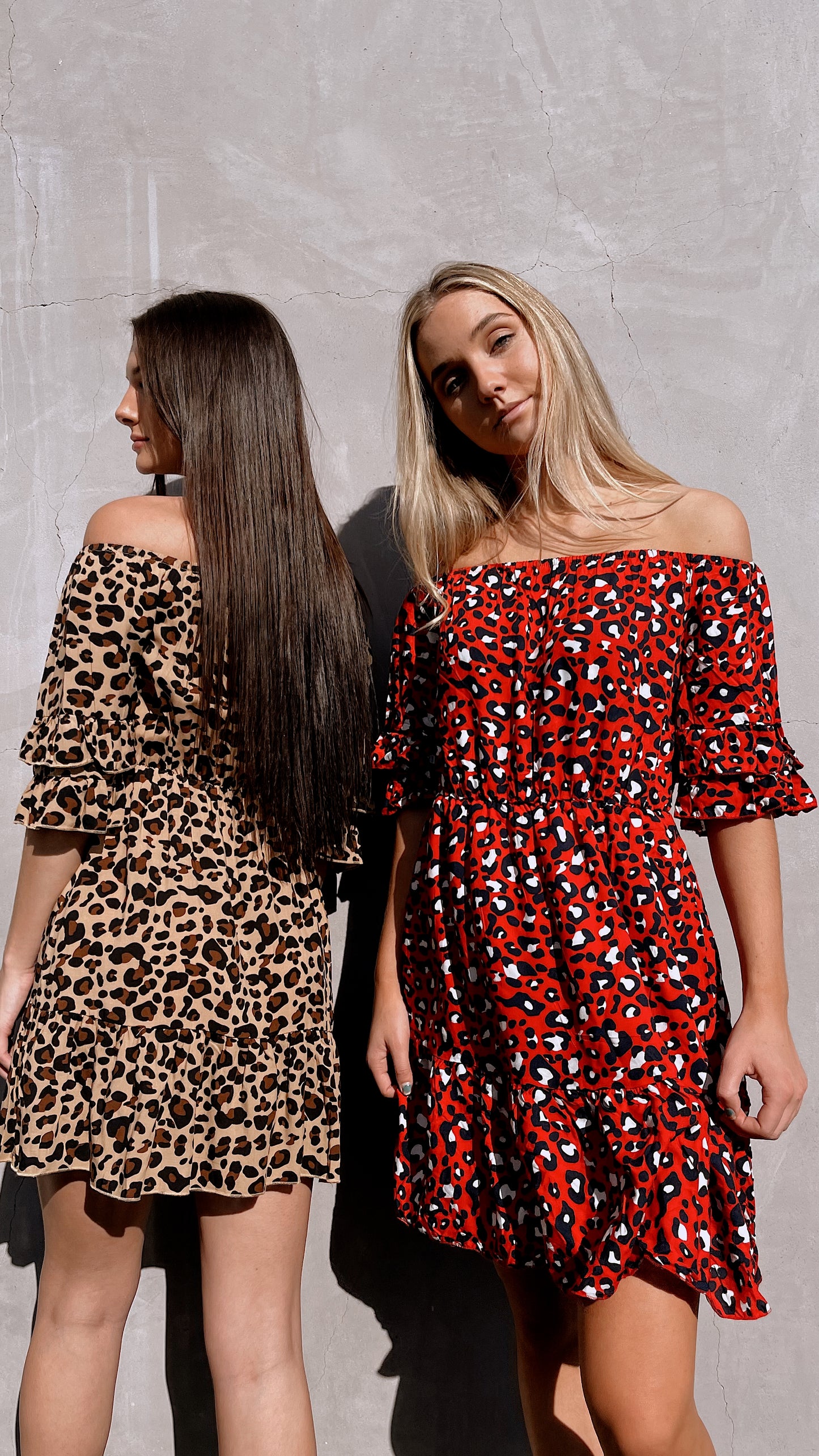OFF-Shoulder Red Leopard Print Mini Dress